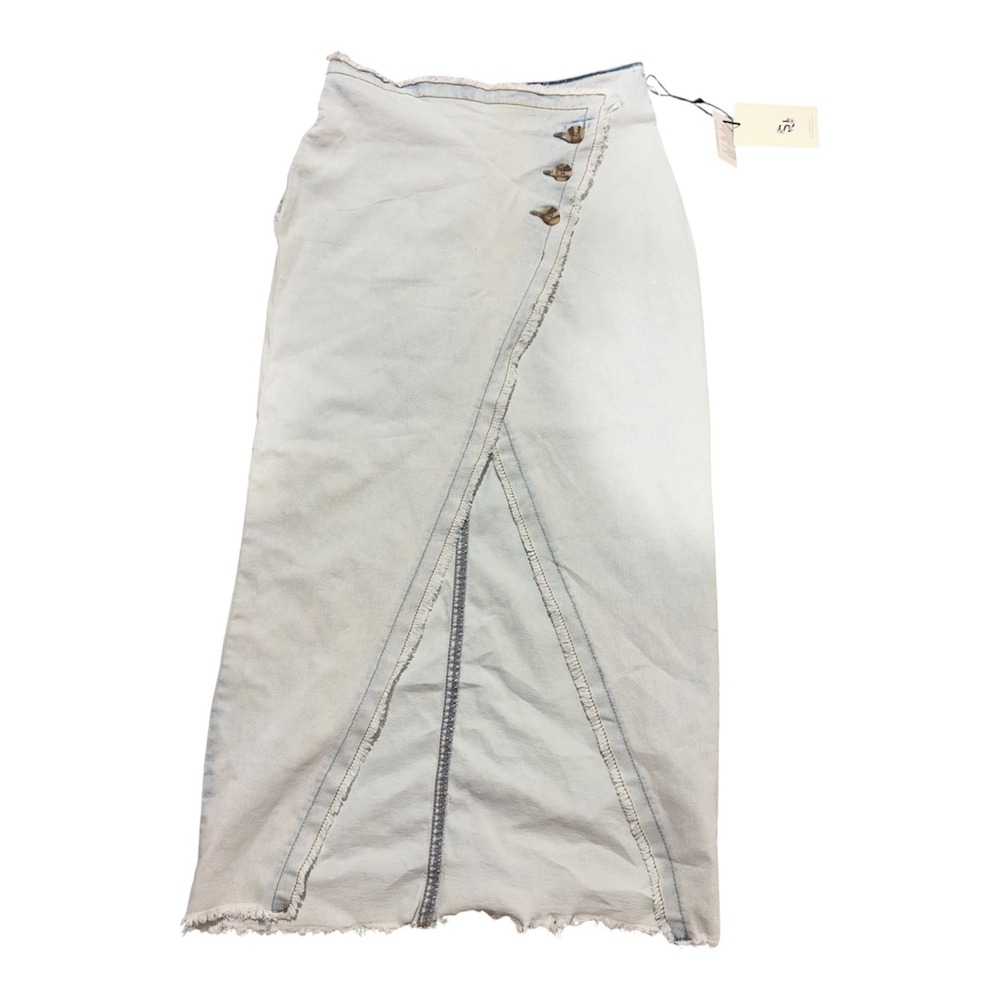 Sincerely Jules Womens Light Wash Asymmetrical Denim Maxi Skirt Frayed Hem Sz 9